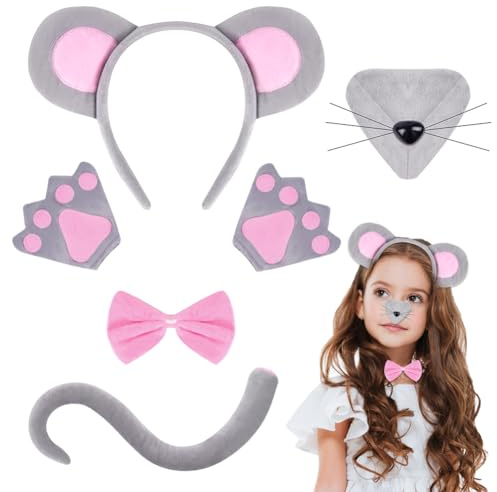 AOOWU Djurdräkt, mus/apa/lejon/räv med svans och öron, djurdräkt för barn för födelsedag, karneval, halloween, cosplay, fest och djungelfest