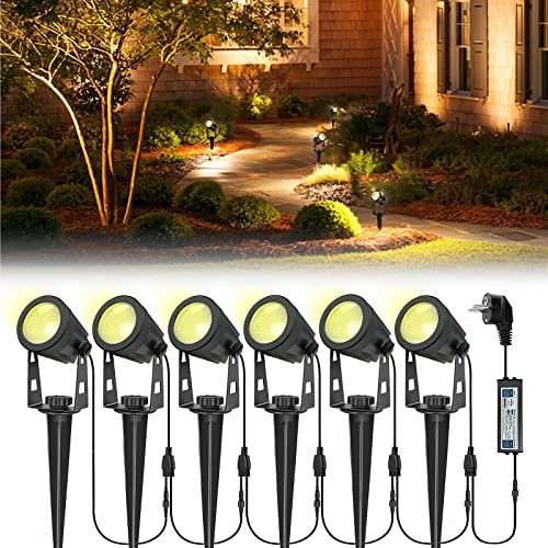 HAUSPROFI Gartenstrahler, 6 in 1 Pack Gartenleuchten mit Strom, 21M Gartenbeleuchtung IP65 Wasserdicht, 270 Grad Drehung, Dusk to Dawn Gartenbeleuchtung für Bäume, Hof, Gartenweg Terassendeko