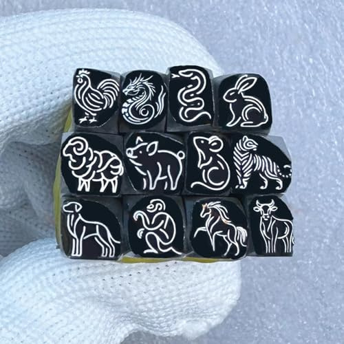 CYHTYM Schlagzahlen Stanzwerkzeug-Set mit zwölf Sternzeichen-Metalldesigns, für Schnitzen von Anhängern, Schlüsselanhängern, Gürteln und Geldbörsen(5mm)