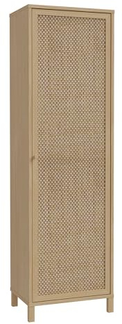 Forte SKELBIT Schrank 60, schmaler Schrank im Boho-Stil, 1-türig, Mehrzweckschrank, Holzwerkstoff, Flur, Wohnzimmer, Elegancia Eiche Holzdekor|Technorattan, 59,8 mc breit x 200,9 cm hoch x 42 cm tief