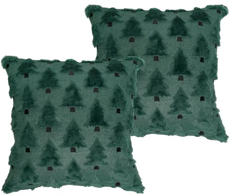 QUVITA Weihnachten Kissenbezug 2er Set 40x40cm Grün, Luxuriöser Samt-Plüsch Stoff, Weihnachtsbaum Muster Kissenhülle, Zierkissen für Wohnzimmer Schlafzimmer Sofa Couch Home Xmas-Dekor