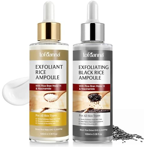 Rice & Black Rice Exfoliant Serum Set 2x100ml, Gentle Peeling Ampoule with AHA BHA, Brightening & Dead Skin Removal, Pore Minimizing, Hydrating Glow, Korean Skincare for All Skin Types, Face and Body