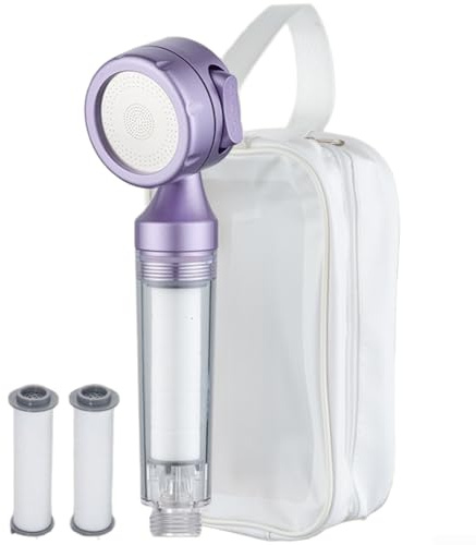 Soffione doccia portatile da viaggio con filtro interno per riduzione dei sedimenti e tre tipi di getto per un uso flessibile in diverse condizioni (E)