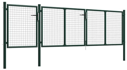 Zauntor für Garten und Terrasse: Robustes Gartentor aus Stahl mit Maschendraht in Grün, 400 x 100 cm, inklusive Schloss und 3 Schlüsseln