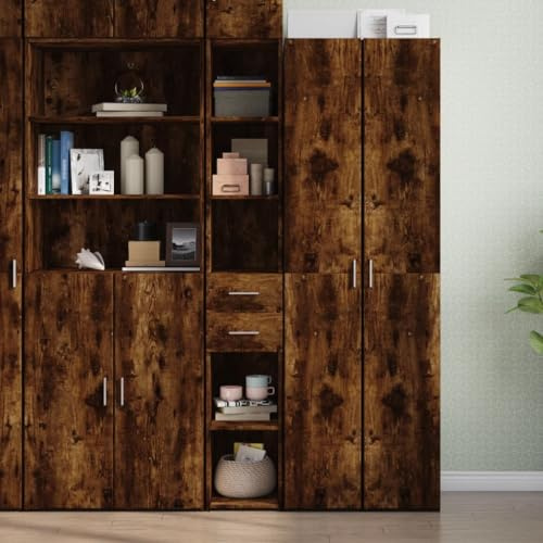 LoogCape Highboard Räuchereiche 30x42,5x185 cm Holzwerkstoff Viel Stauraum Wohnzimmerschrank Esszimmerschrank mit Schubladen und Türen für modernes Zuhause