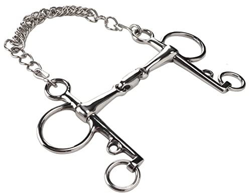 SIXRUN Mors Pelham en Acier Inoxydable Bouche Articulée Durable et Confortable pour Un Contrôle Facile avec Chaîne en Acier Inoxydable 1 Unité