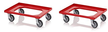 2x Transportroller rot mit Gummrädern für 60x40 Eurobehälter inkl. gratis Zollstock 2er Set