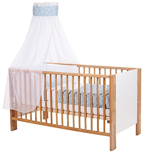 Babybay Kinderbetthimmel Piqué mit Band für Applikation azurblau Sterne weiß, Einheitsgröße
