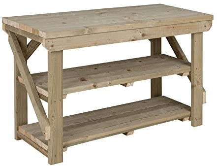 Workbench With Double Shelf Indoor/Outdoor - Pressure Treated - Heavy Duty - Handmade Garage Workshop Work Table (5ft)