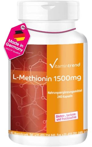 L-Metionina in polvere incapsulata 1500 mg - 240 capsule - Per 80 GIORNI! - Vegan - Dosi elevate - Amminoacido | Vitamintrend®