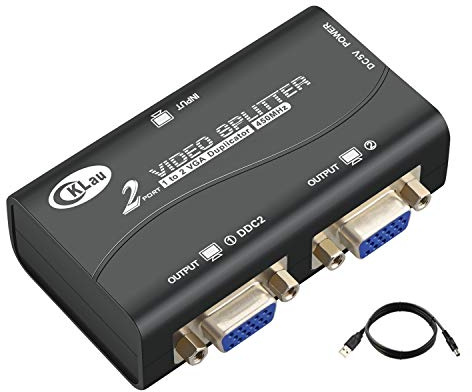 CKLau 450 MHz Larghezza di banda 2 Porte VGA Splitter Amplificatore Box 1 PC a 2 Monitor SVGA Video Splitter Supporto 2048 x 1536 Risoluzione fino a 50 m per la Duplicazione dello Schermo