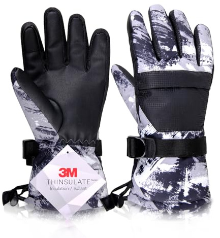 Azarxis Guantes de Esquí para Niños Guantes de Nieve Cálidos Tactiles Impermeable para Climas Fríos Guantes Témicos para Ciclismo Deporte Invierno (Gris, XS, 7-9 años)