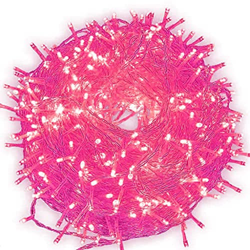 lfdhcn Guirlande de Noel Fée, 10M 80 LED Arbre de Noël Guirlande Lumineuse avec 2 Lumières de Noël Décoratives Mode USB (Rose)