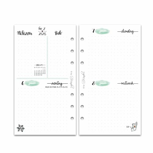 SinnWunder® 2025 Premium Kalendereinlagen - 2 Tage pro Seite bzw. 4 Seiten pro Woche – Größe Personal - LetteringSinn