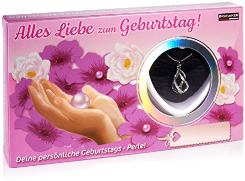 BRUBAKER Wunschperle Geburtstag - Halskette mit Helix Anhänger | Muschel mit echter Perle als Schmuck Geschenkset