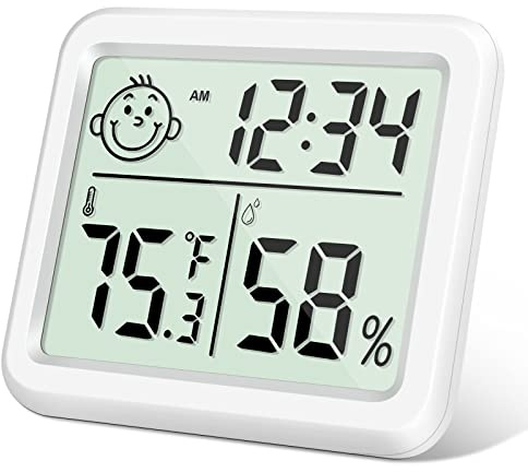 flintronic Thermomètre Hygromètre Intérieur Numérique à Haute Précisio, Thermomètre Visage Souriant Mignon Grand Écran UltraFin, Moniteur de Température et Humidimètre pour Maison, Bureau, Reptiles