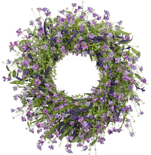 LLZLL Purple Spring Wreaths for Front Door 22 Inch Summer Wreath Artificial Violet Lavender Wreath with Eucalyptus Leaf for Spring Easter Home Decorations