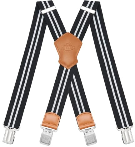 Dresime Hosenträger für Herren mit 4 starken Clips 4cm breit, X Form elastisch einstellbar Länge für Männer und Damen Overalls Jeans, Arbeitshosen, Jumpsuits, Motorradhosen, etc.