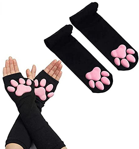 SIROLISA Niedliches Katzenpfote Kostüm, Kawaii Katze Cosplay Kawaii Weiche 3D Zehen Bohnen Fingerlose Katzenklaue Pfoten Cosplay Set für Frauen