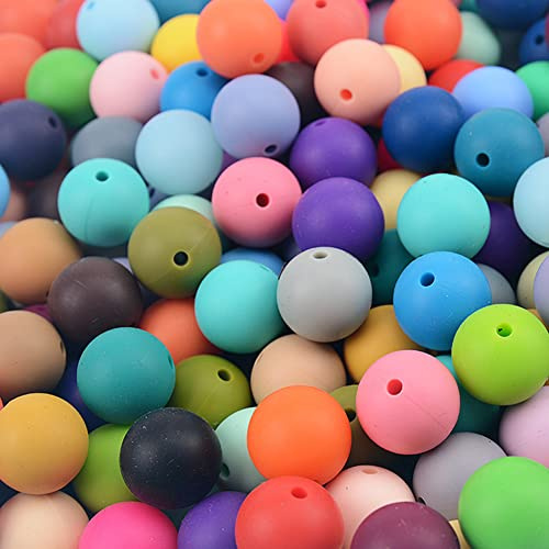 Zsail Lot de 120 perles rondes en silicone de 10 mm - 12 couleurs - Pour la fabrication de bijoux DIY (couleur claire)