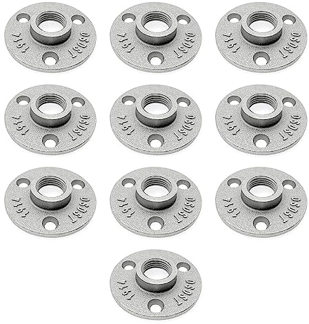 JZK Aluminum Alloy Floor Flange - 10x 1/2 for 15mm Pipe, Silver Metal Pipe Shelf Bracket