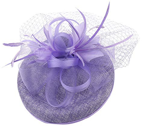 Fascinator Damen Hochzeit Kopfschmuck Hüte Hat Clips Schleier Stirnband Mesh Tea Party Kopfbedeckung Frauen Pillbox Hut Haarschmuck für Cocktail Halloween Oktoberfest Gothic Lila