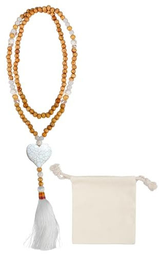 YJZQ Mala Kette Damen perlen Ketten Pullover Kette Handgefertigte Perlen Halskette mit weiß Quaste Lange perlen Anhänger Weiß Türkis Halsketten Unisex Bekleidung Zubehör