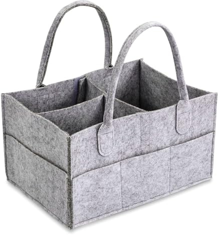 ZSMJAER Organizador de Pañales para Bebé, Caddy Portátil, Compartimento Extraíble, Bolsa de Almacenamiento Plegable y Multifuncional, Bolsa de Fieltro Duradera Gris
