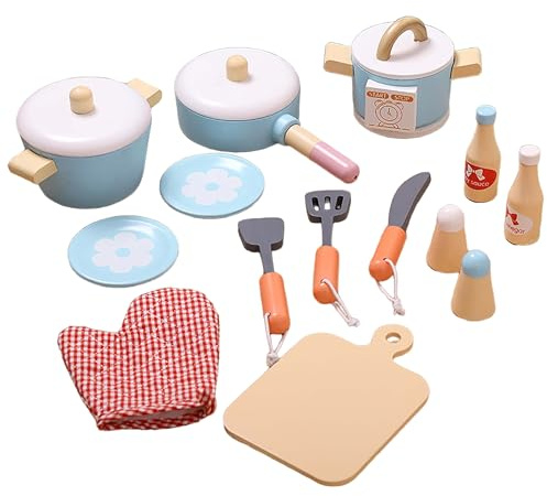 BEACENOV Wooden Toddler Kitchen Toys Cooking Set,Kids Play Kitchen Accessories, Kids Kitchen Playset Wood Pots and Pans Toys,Toddler Montessori Pretend Play Toys for Baby Boys Girls Age 3-7