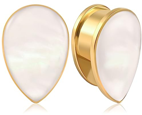 Vankula Ohr Tunnel 1 Paar Flesh Plugs Tropfen Muschel Edelstahl für männer damen Ohrpiercing Gestreckte Schmuck 6mm(2G) Gold