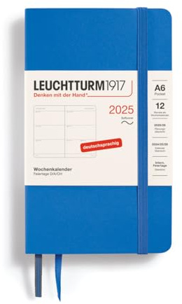 LEUCHTTURM1917 370577 Wochenkalender Pocket (A6) 2025, Softcover, Sky, Deutsch