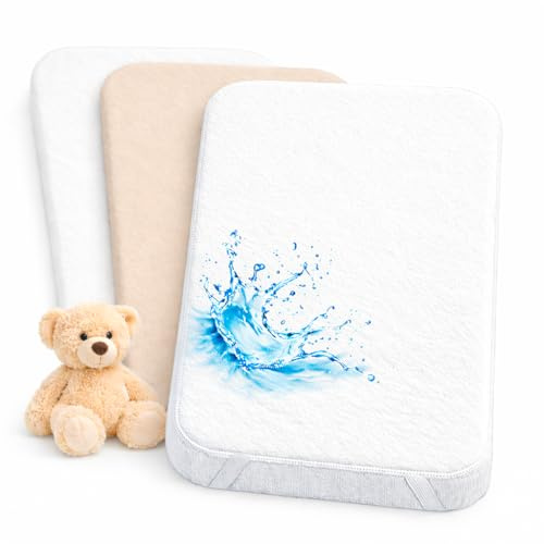 Lovely Hippo Spannbettlaken 80x160 cm + 1 wasserdichte Matratzenschoner-Auflage – Spannbettlaken 100% Baumwolle - Kompatibel mit Kinderbett Hausbett Montessori (Weiß/Vanille, 80 x 160 cm)