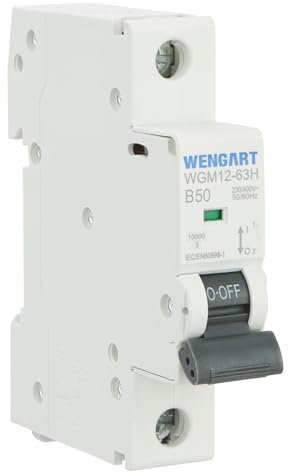 Wengart Disyuntor en miniatura para el hogar WGM12-63H, AC230V 50A 1P 10kA B-Char, protección contra sobrecargas y cortocircuitos, adecuado para circuitos domésticos y sistemas de iluminación