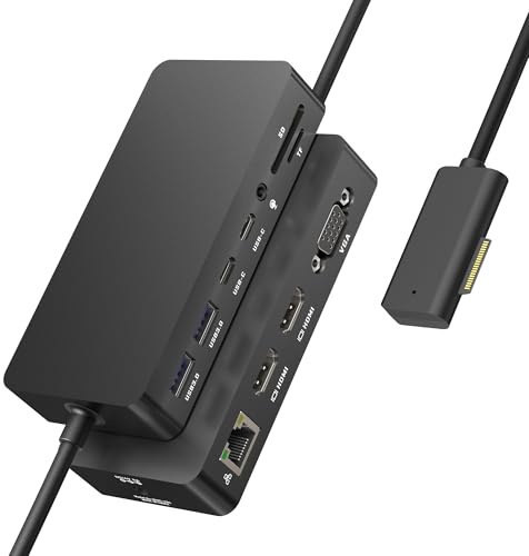 Surface Docking Station mit Triple Displays Dual HDMI+VGA, 12 in 1 Surface Dock für Pro 11/10/9/8/X/7/6/5/4/3, Surface Laptop 7/6/5/4/3/2/1, Surface Laptop Go 3/2/1, Surface Book