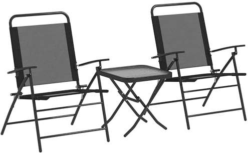 Outsunny Conjunto de Mesa y Sillas de Terraza Exterior de 3 Piezas Muebles de Jardín Exterior Plegables con Respaldo Regulable Tablero de Vidrio y Estructura de Acero Negro