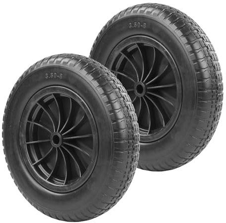 KCT 2 Pack 14 (3.50-8) Puncture Proof/Solid Heavy Duty PU Wheelbarrow Wheel & Tyre