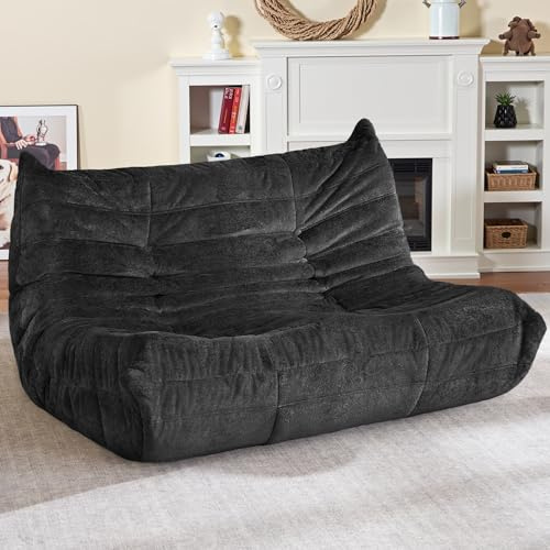 HABUTWAY Bean Bag Chair, Giant Bean Bag Chairs for Adults, Loveseat Fireside Chair, 2 Seater Lazy Bean Bag Sofa Memory Foam Couch for Living Room, Bedroom, Office (Black)