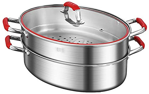 Cuit-Vapeur Ovale en Acier Inoxydable pour Poisson, marmite à pâtes avec Assiette à Poisson en céramique et Grille pour Cuire à la Vapeur Le Poisson, Les Fruits de mer et rôtir la Dinde.