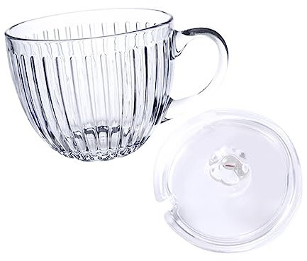 GALPADA Tazza Di Vetro Per Cereali Grande Capacità Con Coperchio, Ciotola Per Colazione Trasparente in Vetro, Tazza Decorativa Per Uso Domestico, Per Frutta Latte e Yogurt