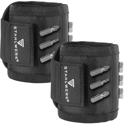 STAHLWERK 2 x Magnet-Armband für Heim- und Handwerker | Magnetisches Armband mit Klettverschluss zur Befestigung am Handgelenk oder Gürtel für Schrauben, Nägel, Bits und magnetische Kleinteile