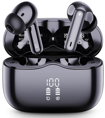 Wireless Earbuds, Bluetooth 5.4 Headphones in Ear 3D Bass Stereo, 40H Wireless Earphones with 4 ENC Noise Cancelling Mic, IP7 Waterproof Bluetooth Earbuds LED Display USB-C, Hands-Free Calls with AI