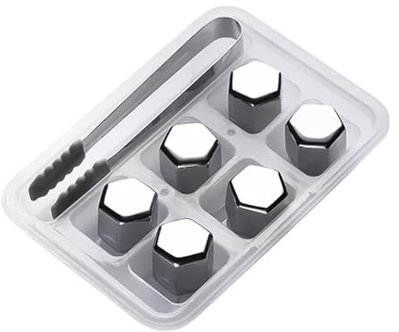 Cubos de hielo de metal: piedras de enfriamiento de vodka, enfriadores hexagonales | Cubos reutilizables en acero inoxidable para vino, licor, agua, bebidas, cócteles, alta refrigeración