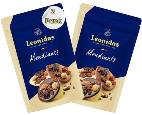 Leonidas Mendiants – Dark & Milk & White Chocolate Discs with Dried Fruits & Nuts – 175g Resealable Pouch – Gourmet Belgian Chocolate Treat (2 Pack, Mediants)