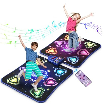 Dance Mat Toys for 3-12 Year Old Kids, Kids Dance Mat with Light-up 12-Button Bluetooth & 6 Modes, 2 Player Electronic Dance Pad Toys, Birthday Xmas Gifts for 3 4 5 6 7 8 9 10+ Year Old Girls Boys