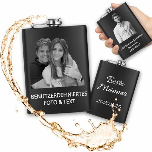 Personalisiertes Flachmann mit Gravur Personalisierbarer Foto Flachmann 8 oz Edelstahl Flachmann Kann als Geschenk an Männer Väter Trauzeugen Freunde Gegeben Werden (Personalisierte Foto)