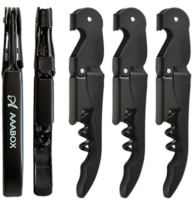 AAABOX 5 pièces Limonadier Lot,Tire Bouchon Sommelier Professionnel,Ouvre Bouteille de Vin,Couteaux en Acier Inoxydable avec DéCapsuleur et Coupe-Capsule(Noir)