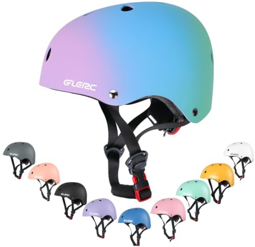 Glerc Casque de vélo, scooter pour enfants de 3, 4, 5, 6, 7, 8 ans, réglable et multi-sports, taille XS, col