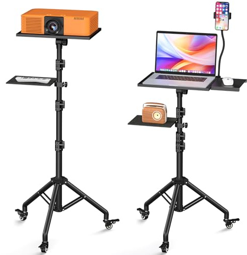 Facilife Projector Stand Tripod on Wheels, Adjustable Height 31-56 Inches, Laptop Tripod Stand Rolling, Heavy Duty Projector Tripod Metal Construction, Multifunctional for Office & Home (31-56 Inches)
