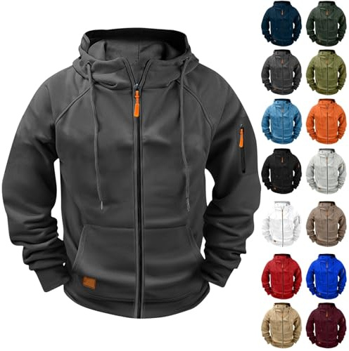Sweat à capuche zippé pour homme avec capuche, veste en molleton avec fermeture éclair pour homme, veste d'hiver avec poches, sweat décontracté, veste de travail confortable, veste de transition