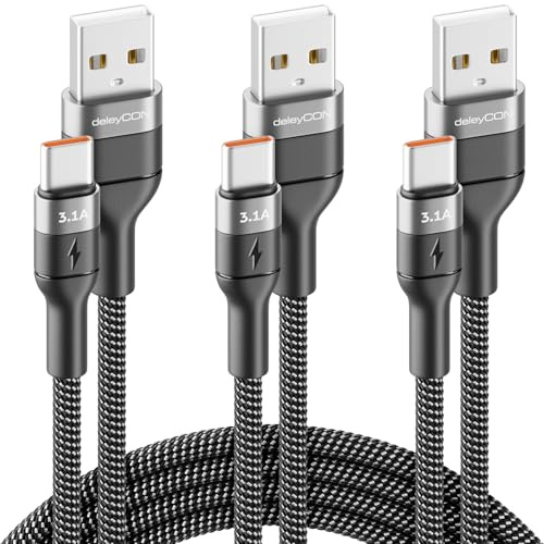 deleyCON USB-C-Kabel 3.1A (0,5m 1m 2 m) Laddkabel Datakabel USB-A till USB-C för iPhone 17 16 15 Pro Max Air Galaxy A16 A56 S25 S24 S23 Pixel iPad Pro MacBook AirPods Surfplatta Switch PS5